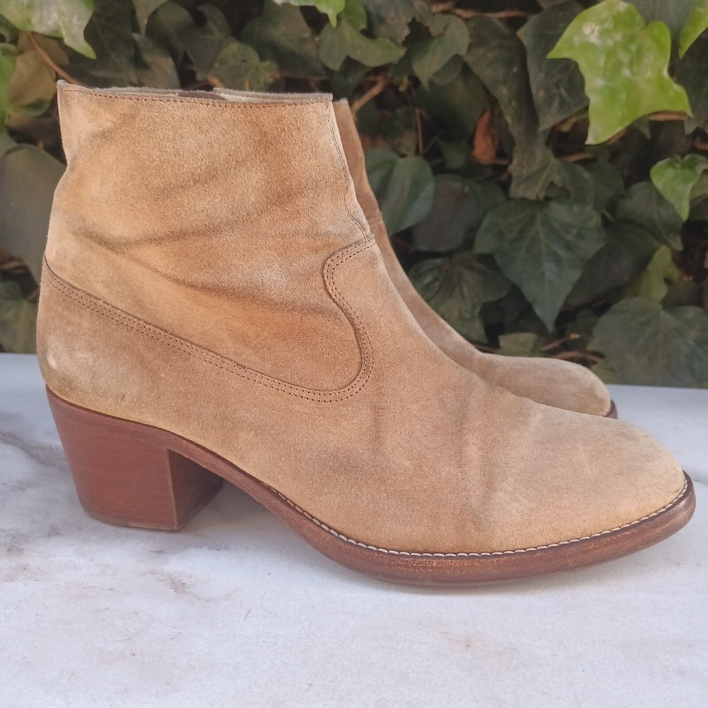 A.P.C Suede Stacked Heel Zip Up Ankle Boots Size 41 Light Tan